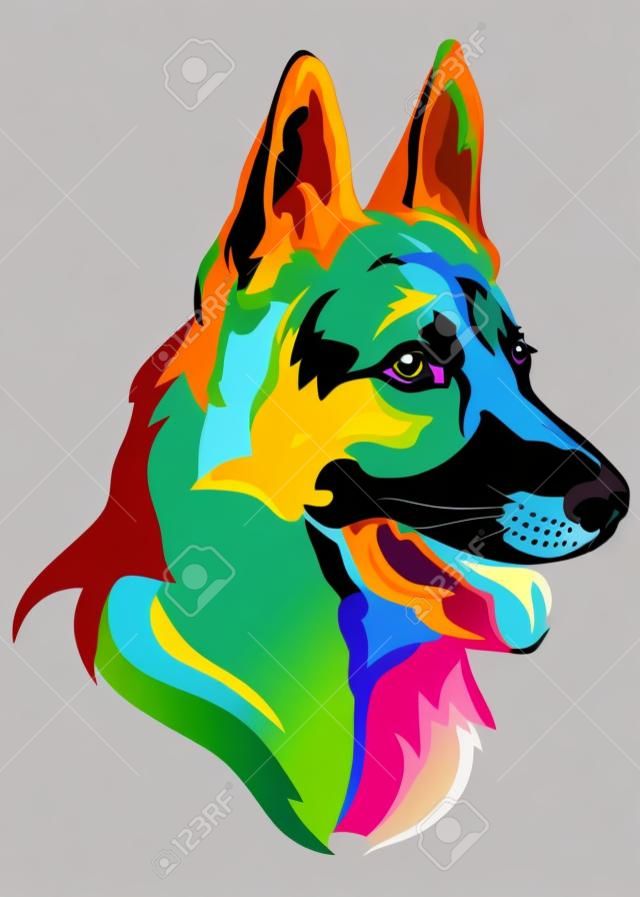 Colorful decorative portrait in profile of dog  German shepherd, vector illustration in different colors isolated on white background