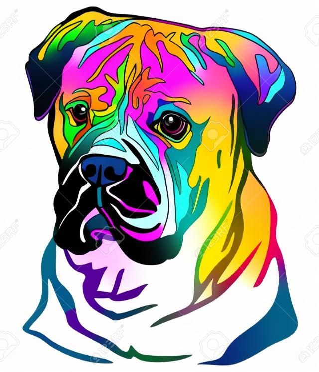 Красочный декоративный портрет собаки бульмастифа, векторные иллюстрации в разных цветах, изолированные на белом фоне. Изображение для дизайна и татуировки.
