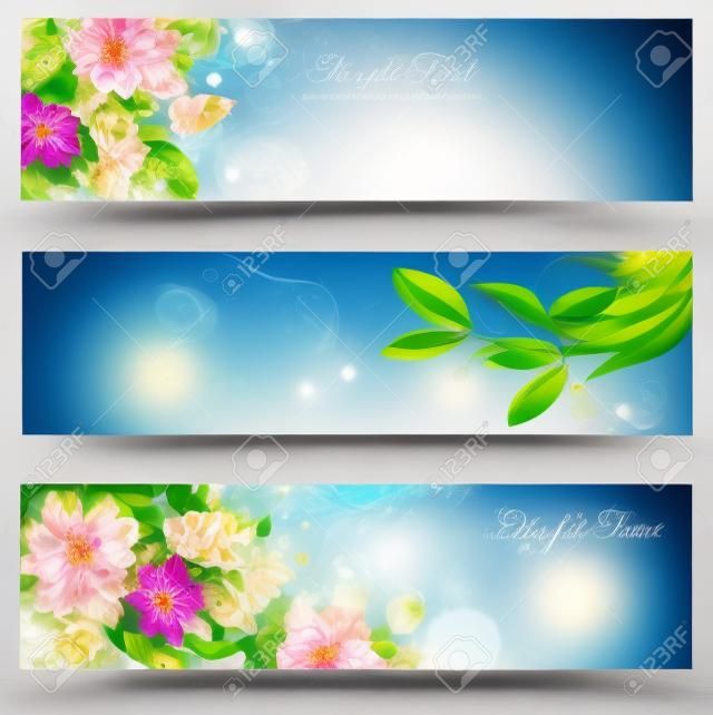 Set of three banners. Beautiful floral headers