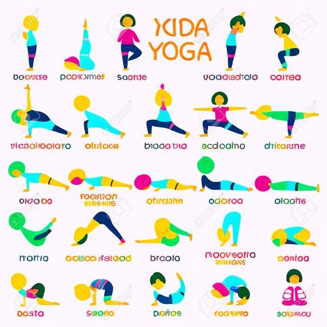 Ensemble de yoga pour enfants. Gymnastique pour enfants et mode de vie sain. Illustration vectorielle.