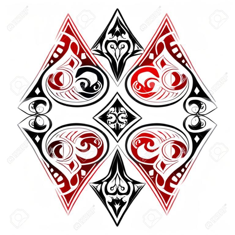 Zwart en rood speelkaart ornament