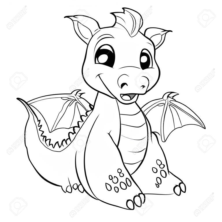 Cute dragon. Black and white illustration for coloring book