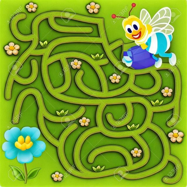 Arının çiçeğe giden yolu bulmasına yardım edin. Çocuklar için labirent labirent oyunu