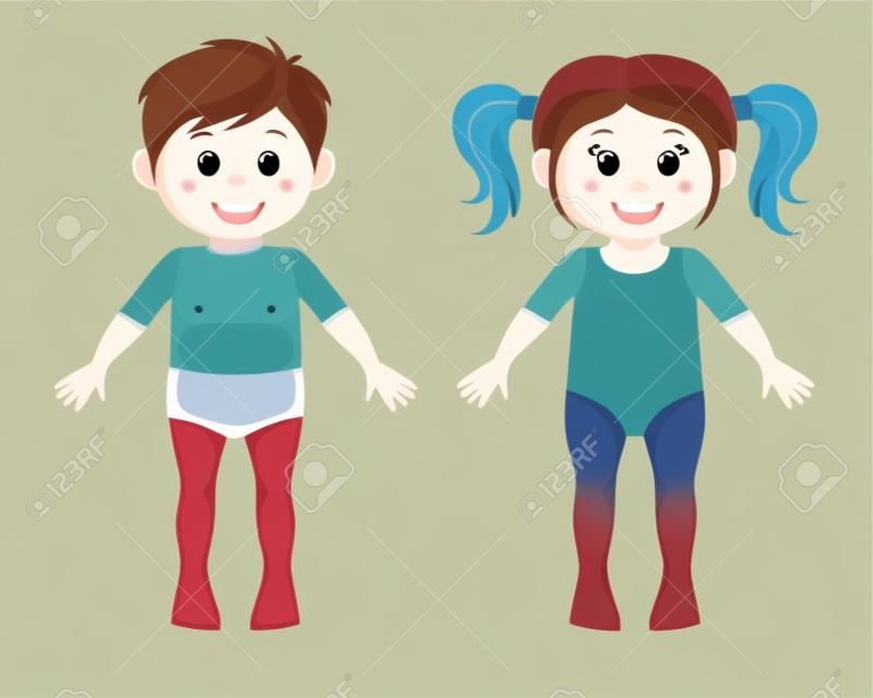 Parts of body. Cute cartoon boy and girl