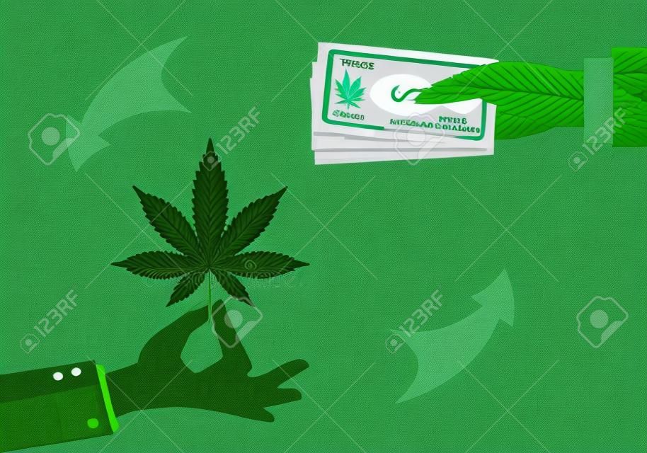 Drug trafficking illustration. Illicit marijuana trade. Drug dealing