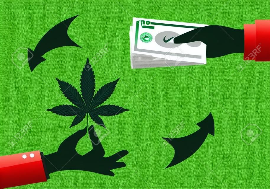 Ilustracja handel narkotykami. Nielegalny handel marihuaną. Handel narkotykami