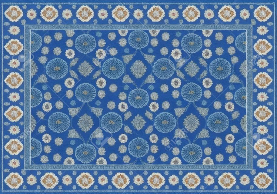 Blue Design Oriental Carpet Floral
