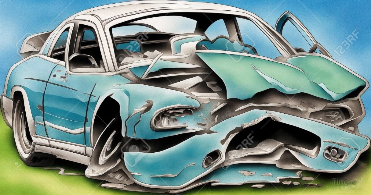 Ilustracja rozbitego samochodu
