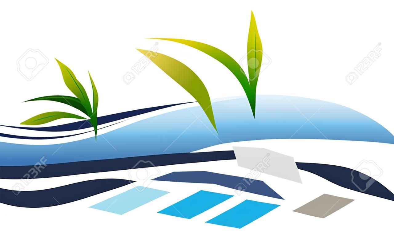 Pool Landscape Design Construction logo Illustration vectorielle.