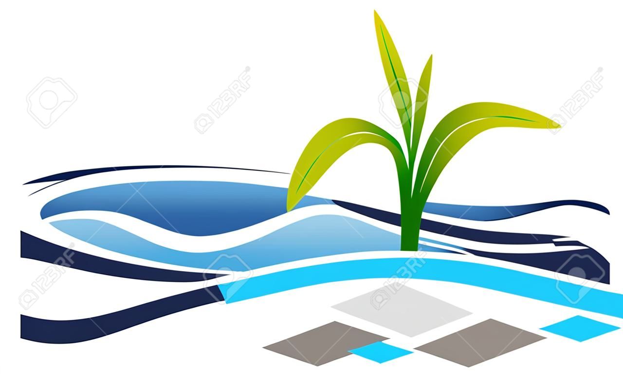 Pool Landscape Design Construction logo Vector illustration.