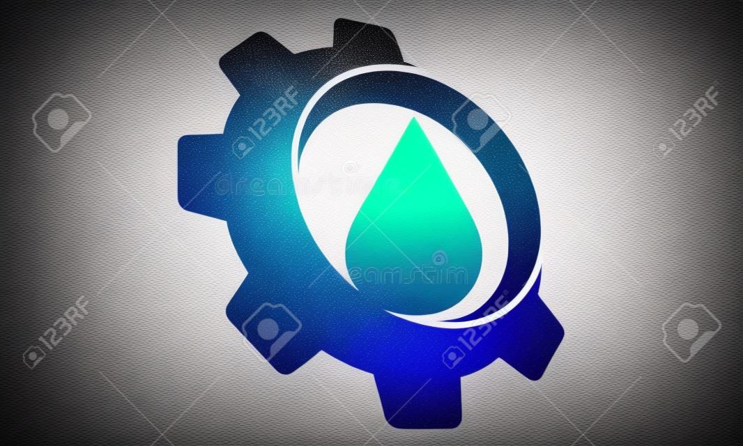 Tropfen Öl Wasser mit Zahnrad Logo Vektor-Illustration