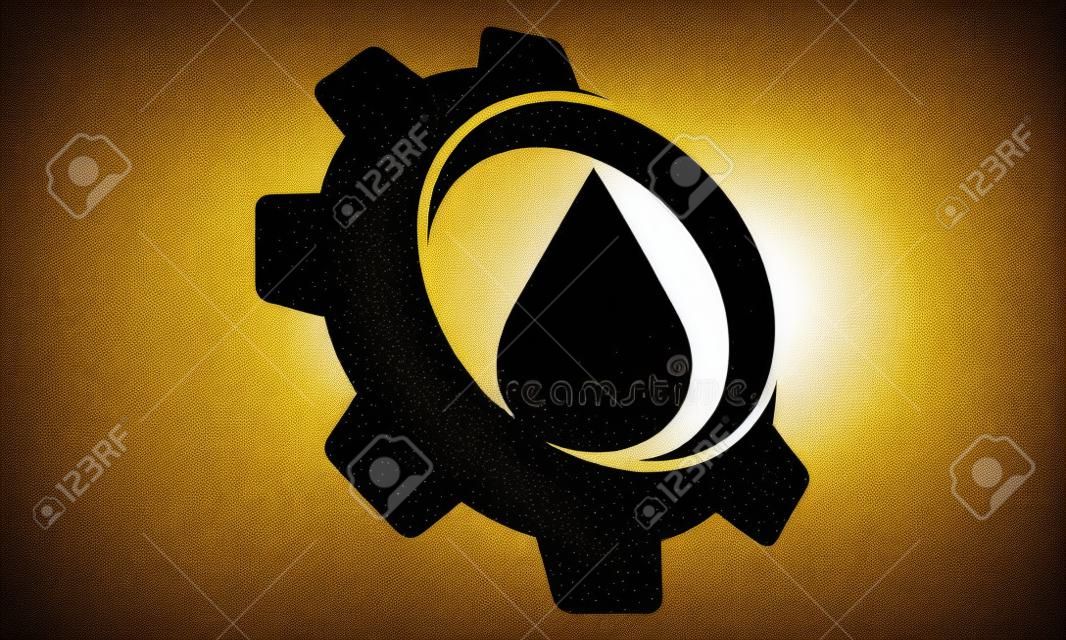 Goccia l'acqua dell'olio con l'illustrazione di vettore dell'icona di logo dell'ingranaggio.