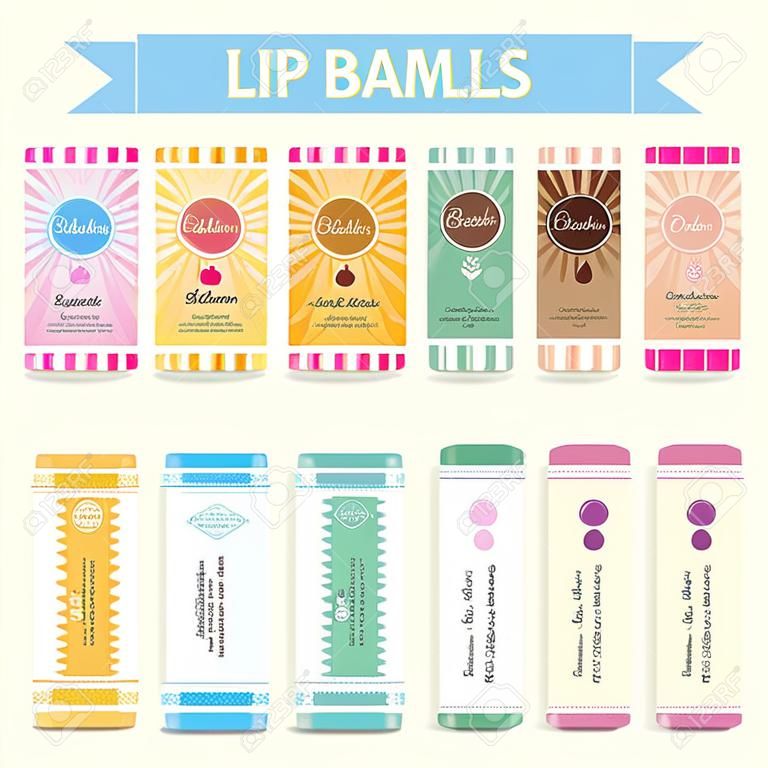 Ensemble de modèles d'étiquettes de baume à lèvres illustration vectorielle