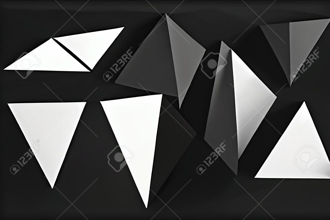 Forme geometriche triangolari di carta per sfondo scuro, astratte