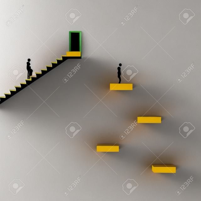 Duas maneiras diferentes de uma porta. Oportunidade desigual e conceito de luta. Esta é uma ilustração render 3d.