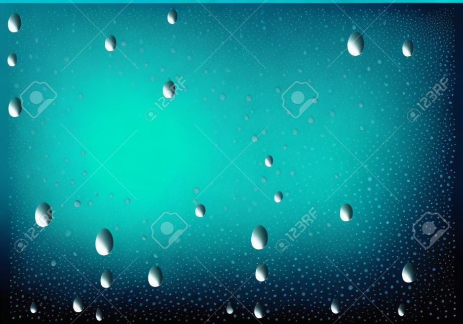 Realistic rain drops on the transparent background. Vector