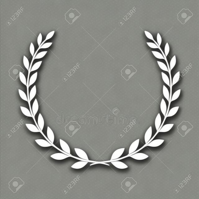 Silver laurel wreath icon. Symbol award, trophy, victory, winner, prize. Branch olive sign. Design element for decoration medal, coat of arms  . Leaf silhouette black background Vector illustration