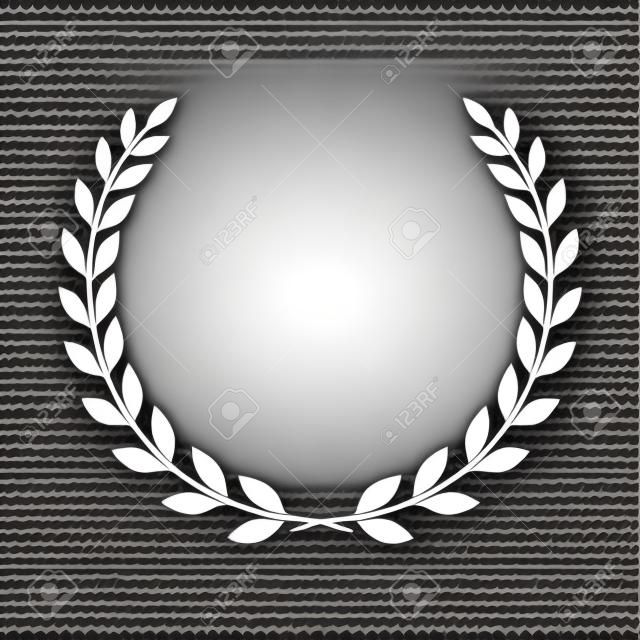 Silver laurel wreath icon. Symbol award, trophy, victory, winner, prize. Branch olive sign. Design element for decoration medal, coat of arms  . Leaf silhouette black background Vector illustration