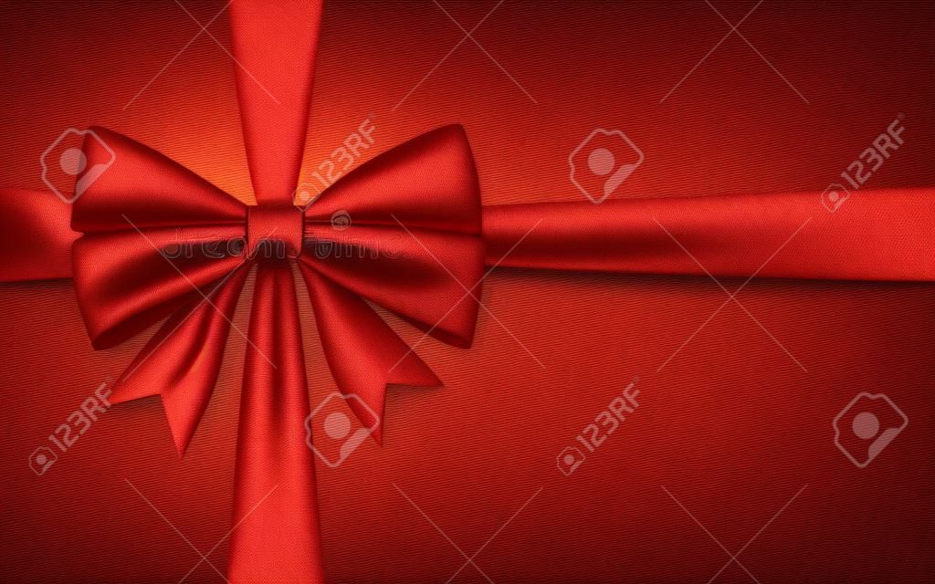 Gift bow ribbon silk. 3D red bow tie isolated on white background Vector illustration