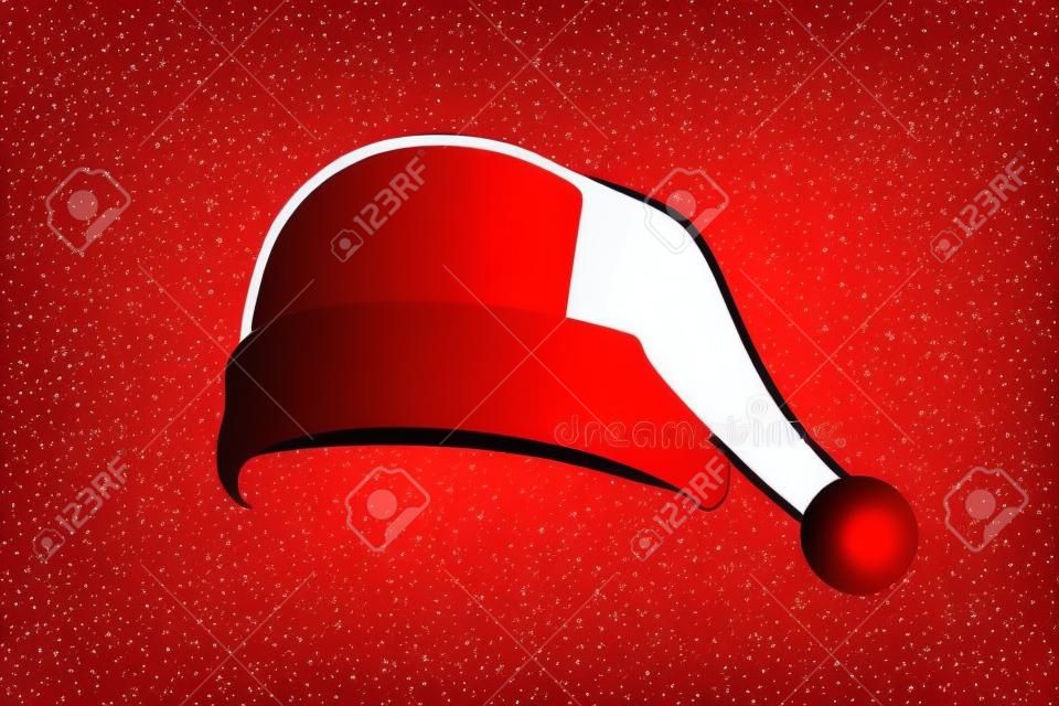 Santa Claus hat flat. Realistic Santa Claus hat isolated transparent background. Red white funny cap silhouette. Merry Christmas clothes cartoon design. New year decoration costume Vector illustration