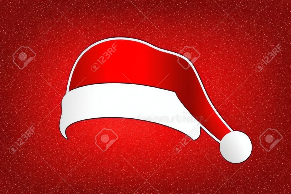 Santa Claus hat flat. Realistic Santa Claus hat isolated transparent background. Red white funny cap silhouette. Merry Christmas clothes cartoon design. New year decoration costume Vector illustration