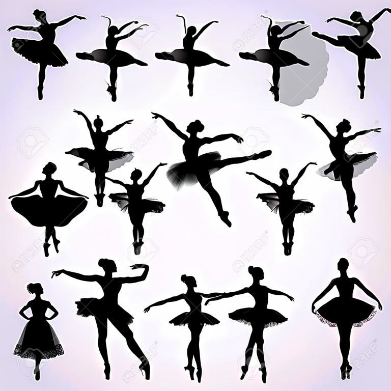 Conjunto de silhuetas femininas de bailarinos