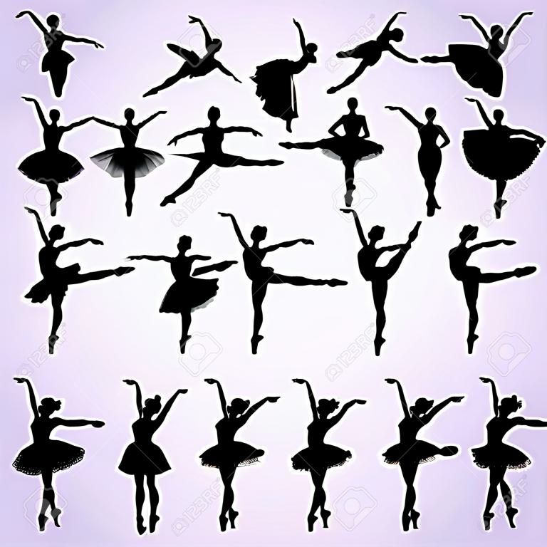 Set of female silhouettes of ballet dancers