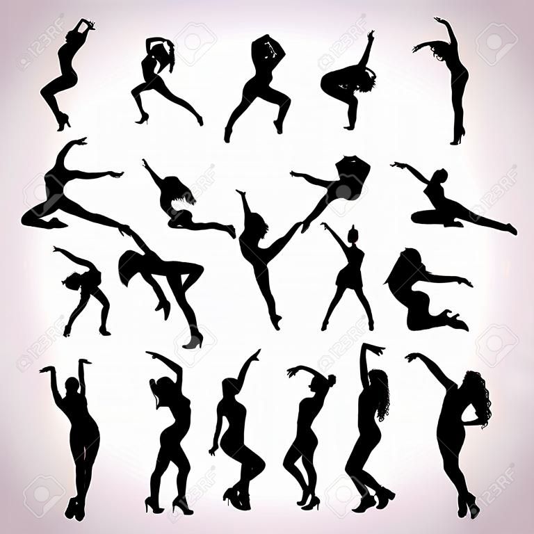 Набор женских силуэтов танцующих в современном стиле