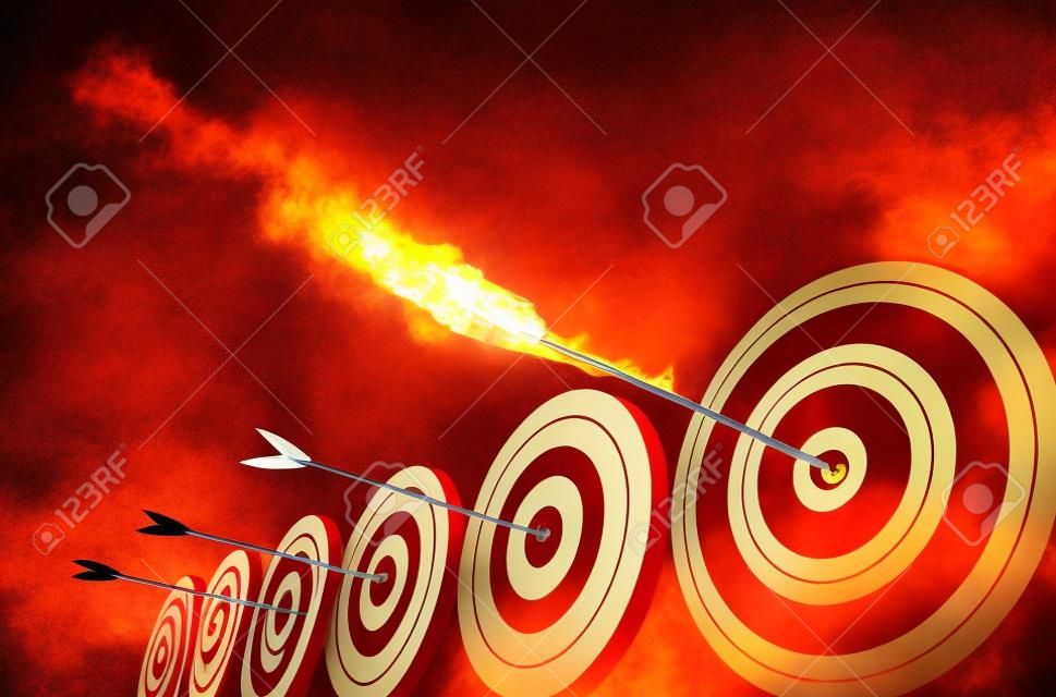 Flaming arrow hitting the center of target