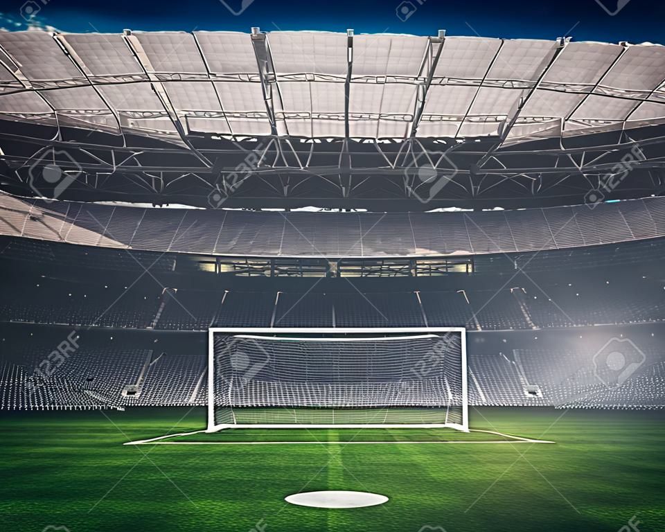 Voetbal doelpunt en staat in het stadion. 3D rendering