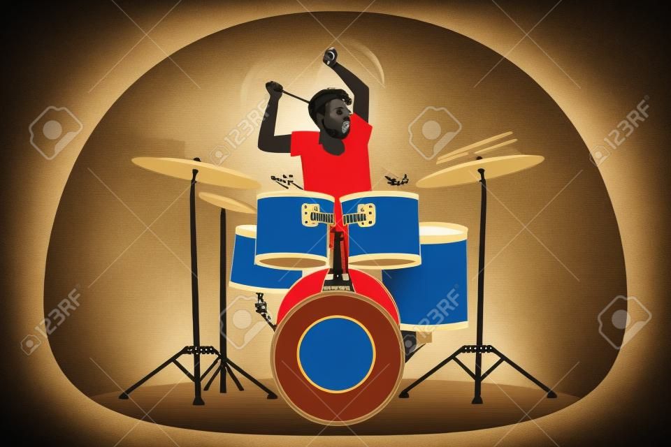 Man playing on drum with sticks
