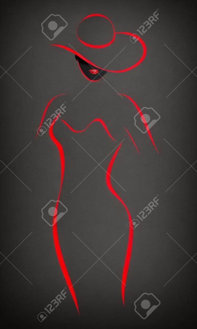 silhouette d & # 39 ; une dame élégante portant un chapeau et rouge à lèvres rouge