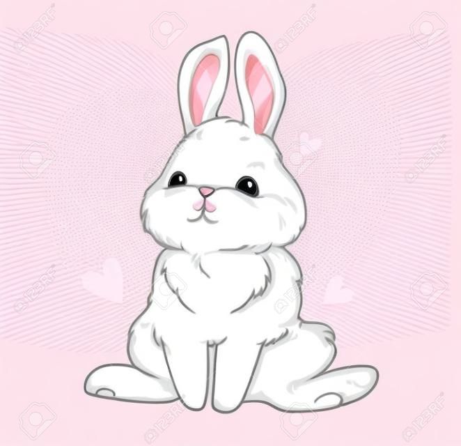Hand Drawn Cute Bunny and heart on a pink background. Print design rabbit. Children Print on t-shirt. Vector illustration