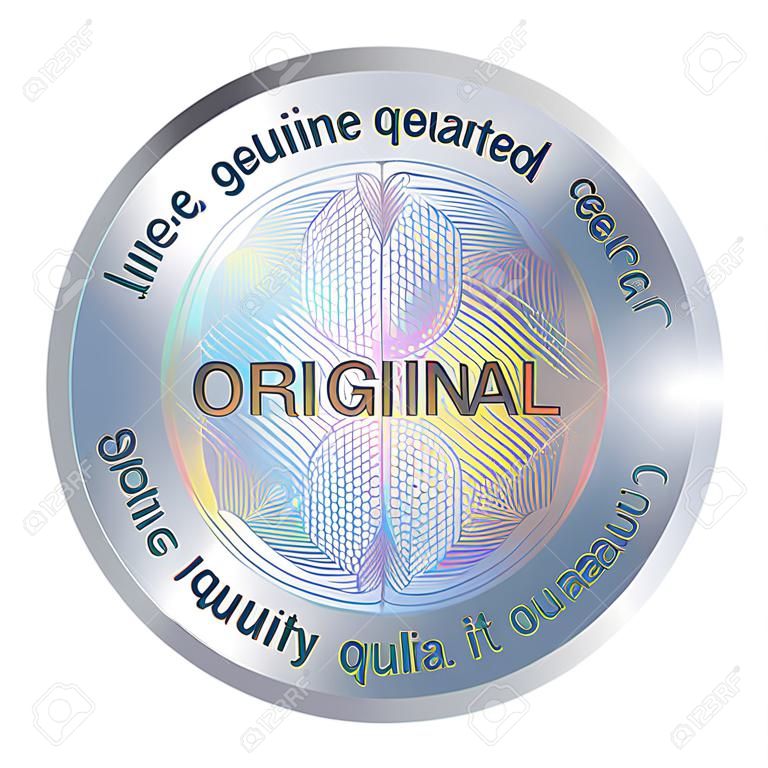 Original round hologram sticker. Vector element for product quality guarantee