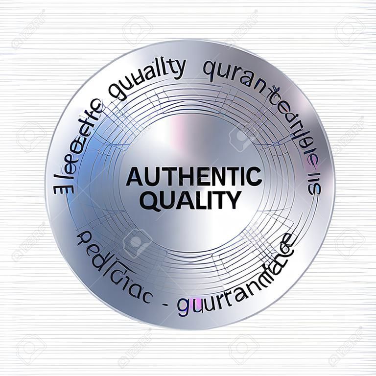 Etiqueta de holograma redonda de qualidade autêntica. Elemento holográfico vetorial para garantia de qualidade do produto.