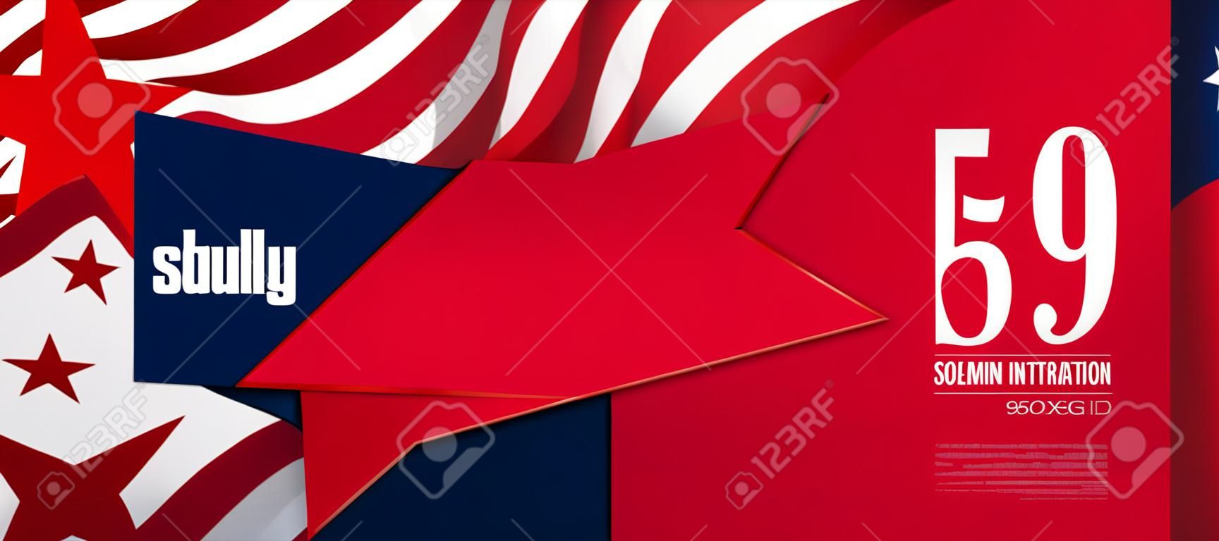 Ilustração solene com elemento de bandeira da América, estrela vermelha, componente de design.