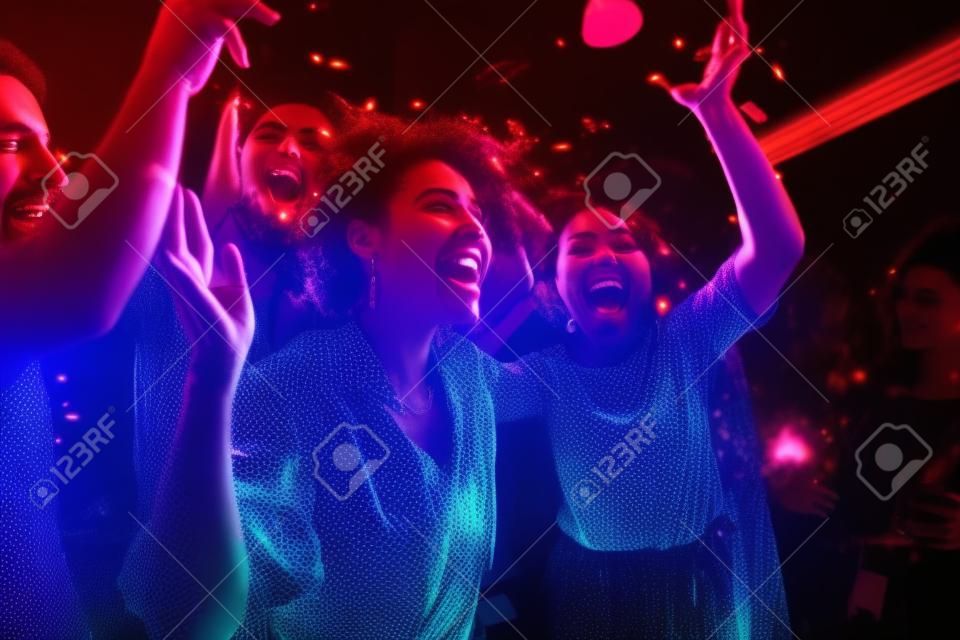 shot of a friends enjoying themselves at a party, created with generative ai