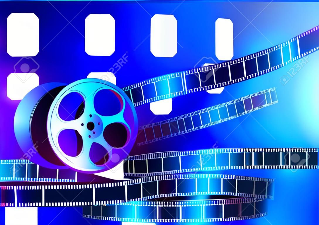 Reel of film on a blue background. Vector illustration