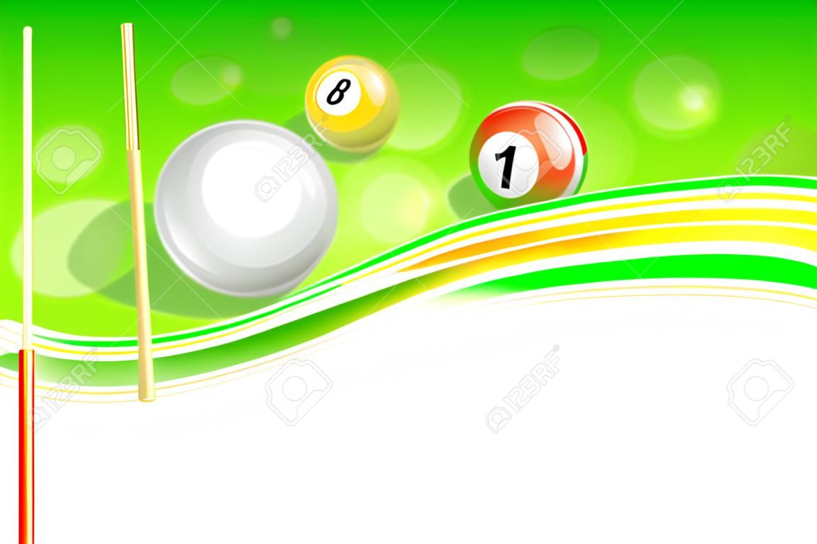 Contexte abstrait billard vert piscine blanc rouge boule jaune or cadre illustration vectorielle cue