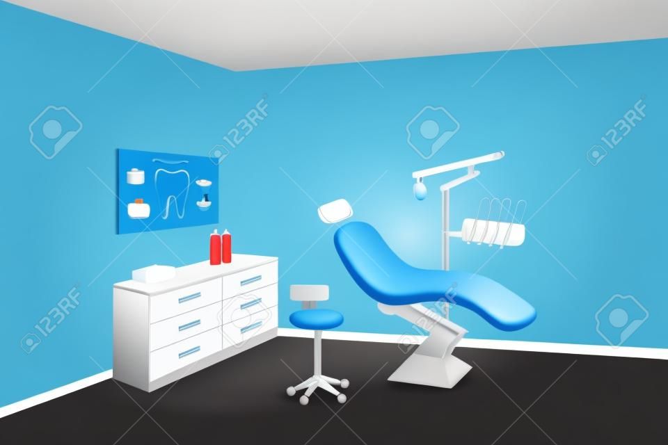 牙医诊所蓝色室插画矢量图
