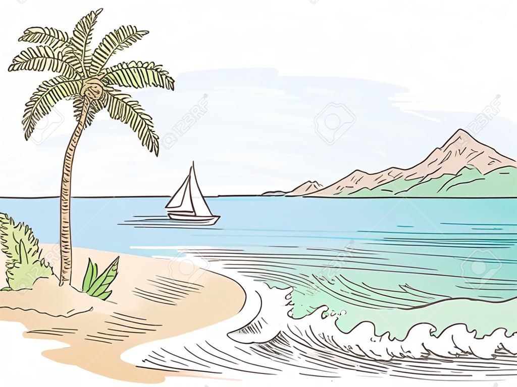 Sea bay coast graphic color sketch seascape illustration vector