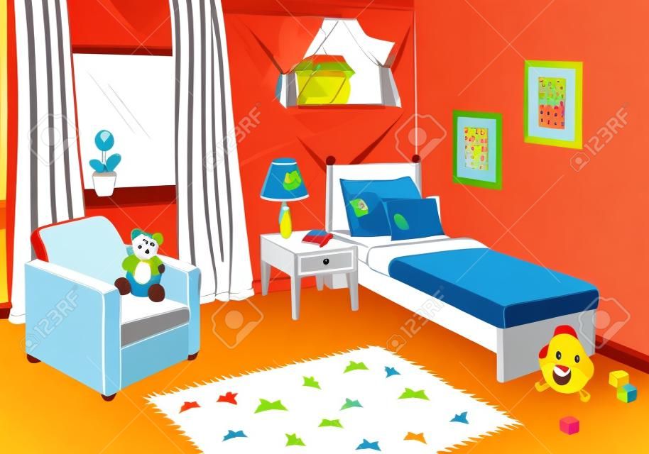 Vector de ilustración de boceto interior de casa de color gráfico de habitación de niños