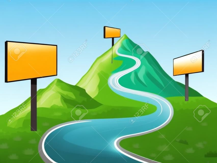 Montagne route panneau d'affichage graphique couleur paysage croquis illustration vecteur