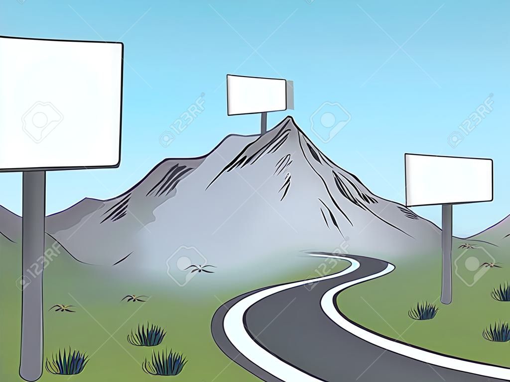 Mountain road billboard grafische kleur landschap schets illustratie vector
