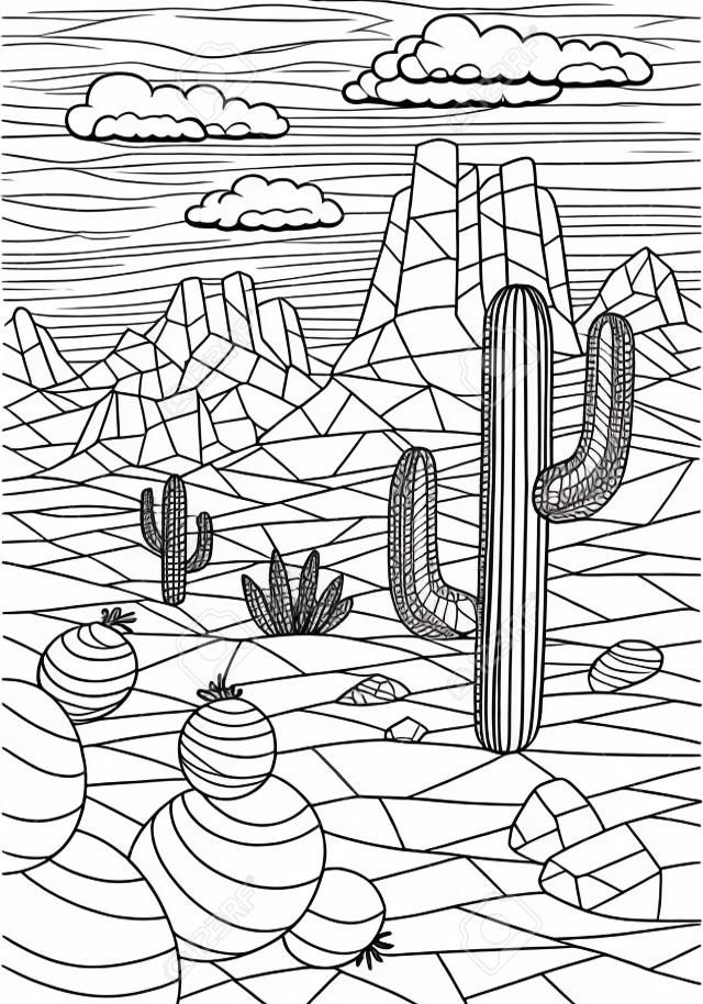 Prairie coloring graphic black white desert vertical landscape sketch illustration vector