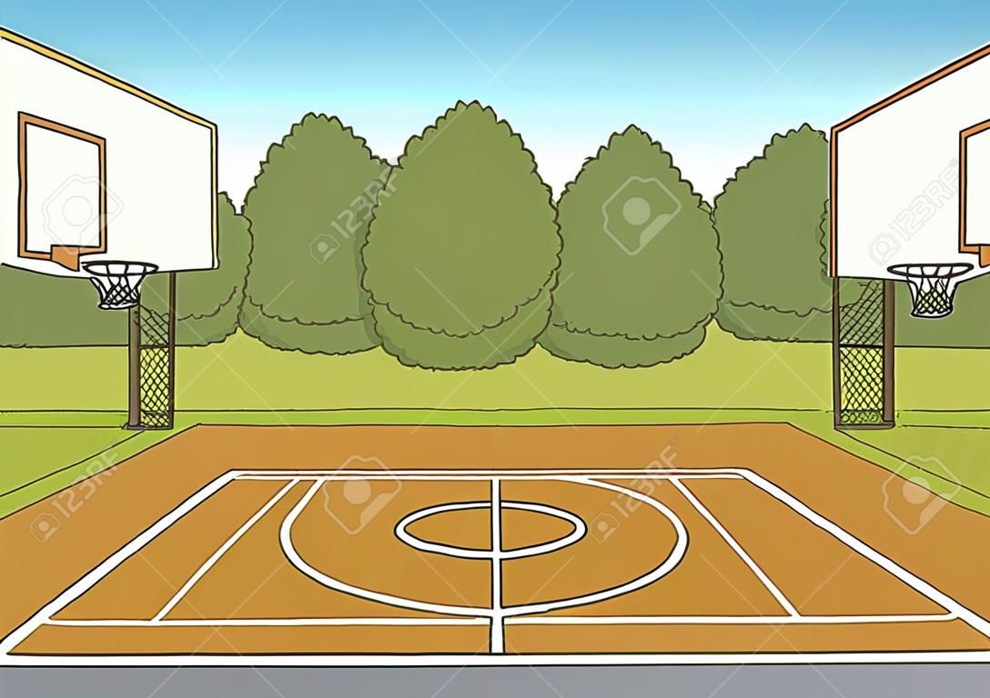 cancha de baloncesto dibujo coloreado