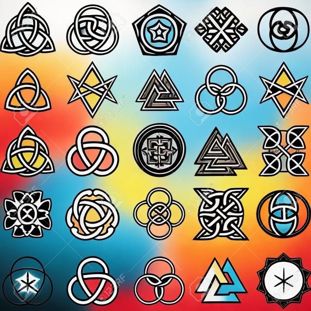 Set di icone di simboli. Serie di schemi di tatuaggio.