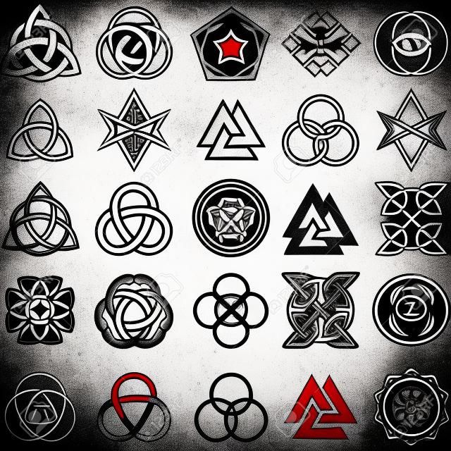 Conjunto de iconos de símbolos. Conjunto de diseño del tatuaje.