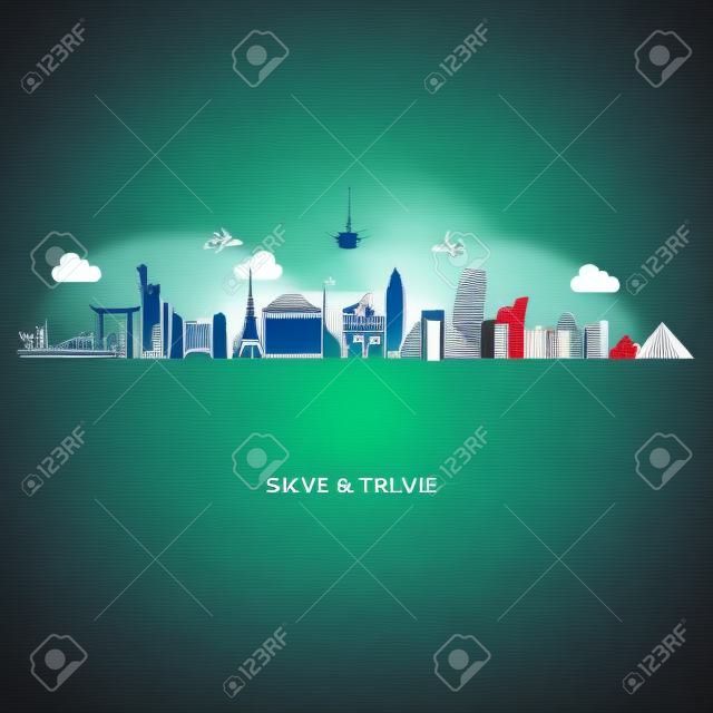 Travel and tourism skyline line style.