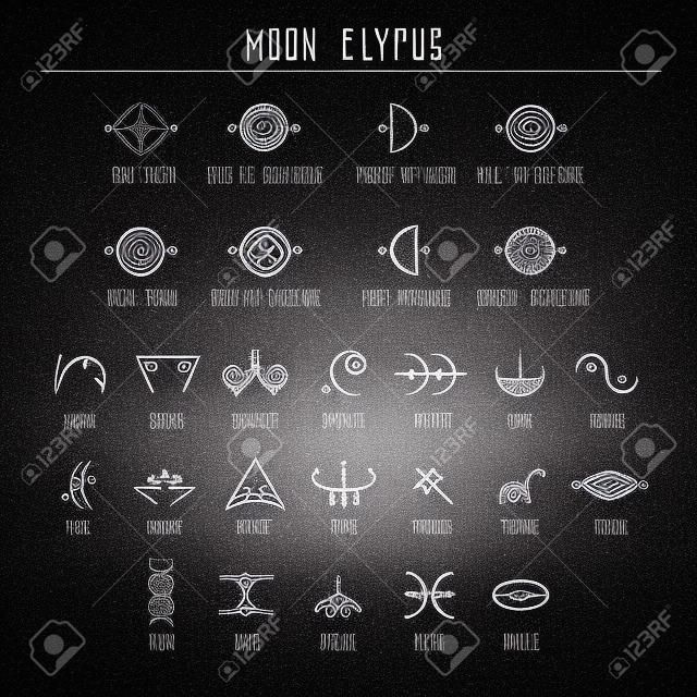 Moon glyphs. Sacred geometry. line style